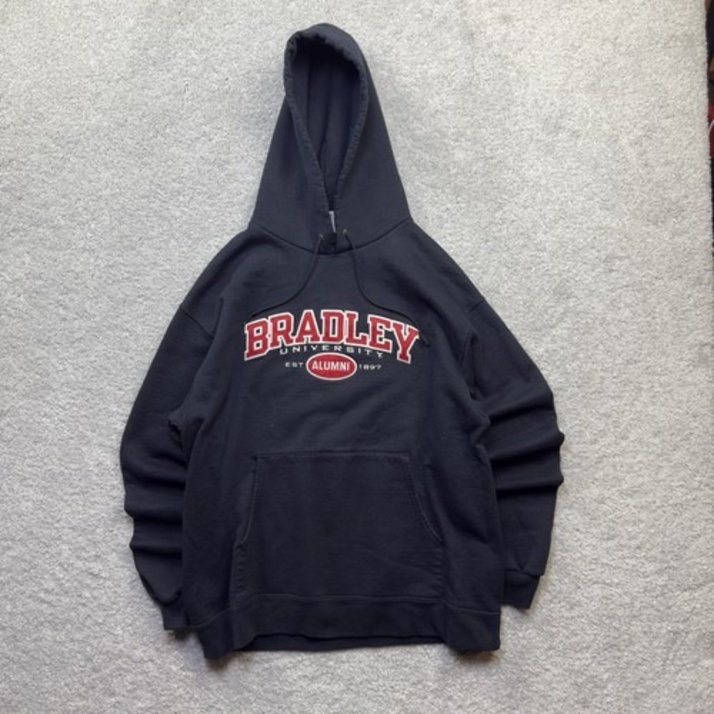 Vintage 2000s Champion Bradley University Alumni Braves Hoodie Mens L Black NCAA